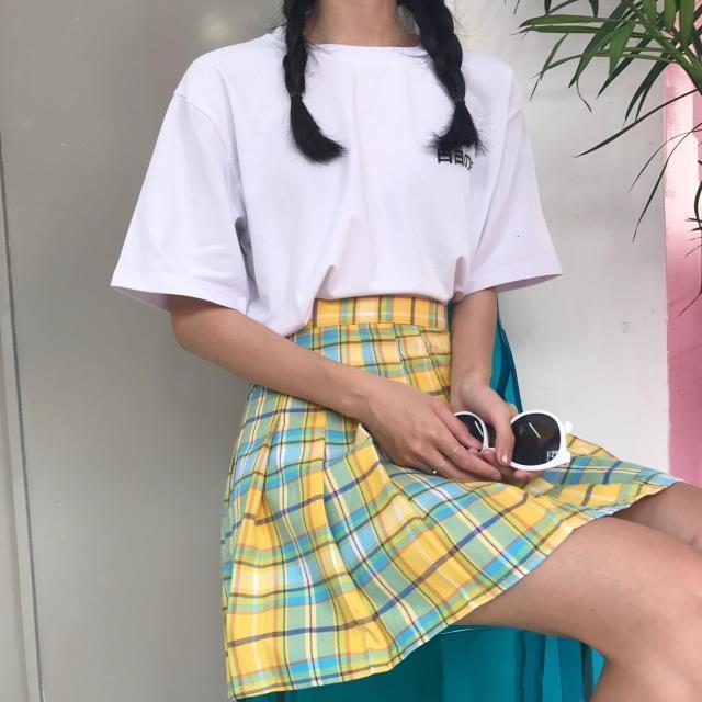 Kawaii Blue and Yellow Rainbow Plaid Skirt