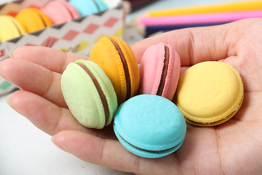 Hand Holding Kawaii Macaron Erasers