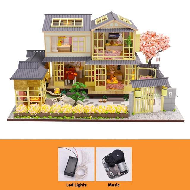 Modern Japanese Dollhouse Kit With LED Lights and Music Box