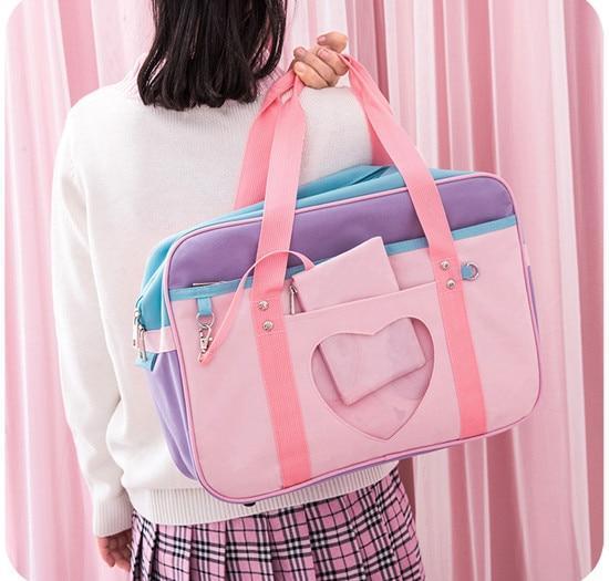 Kawaii Travel Heart Bag is Purple, Pink, and Blue