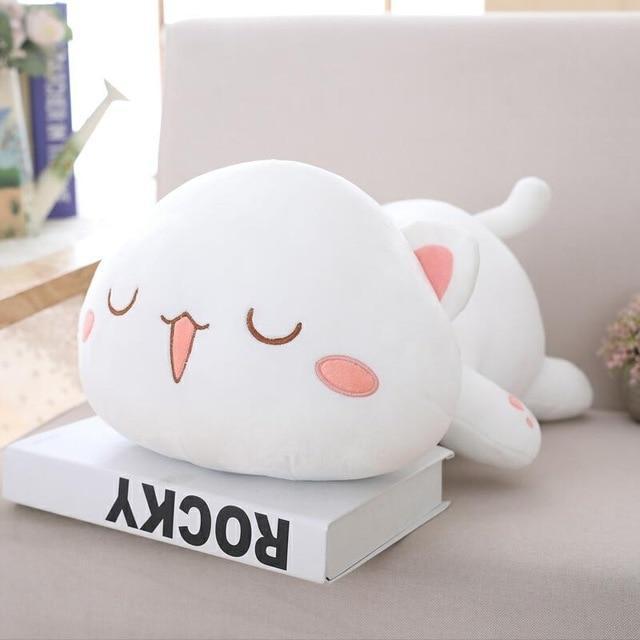 Kawaii White Lazy Cat Plushie With Eyes Closed