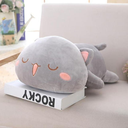 Kawaii Grey Lazy Cat Plushie with Eyes Closed