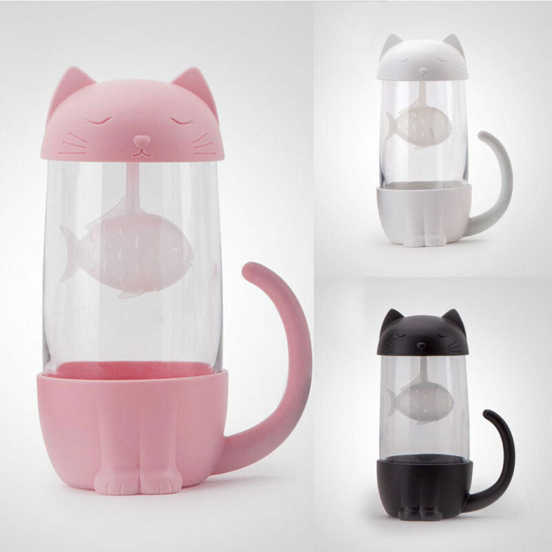 Kawaii Cat Cup Tea Infusers in Pink, White, and Black