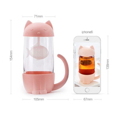Kawaii Cat Cup Tea Infuser in Pink With Dimensions