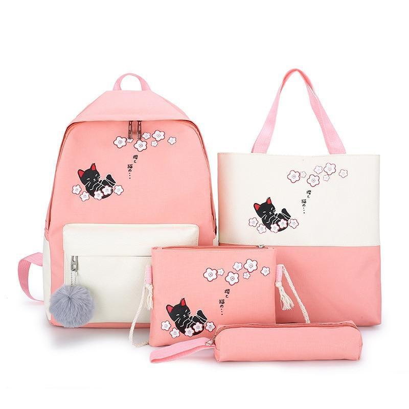 Kawaii Sakura Neko Cat Backpack Set 