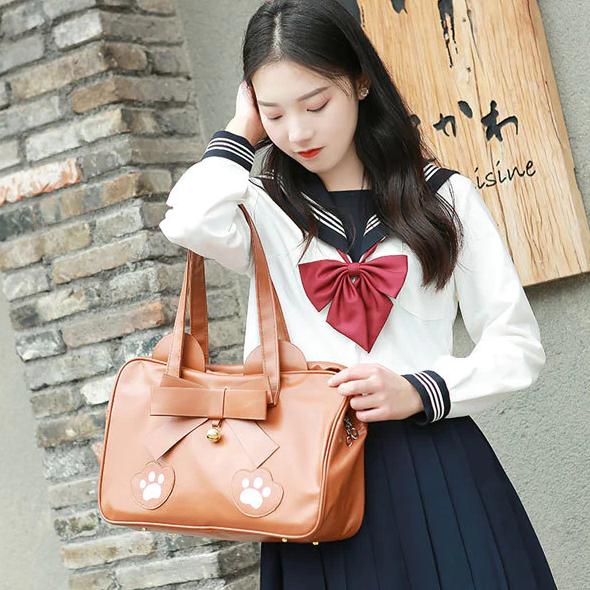 School Girl With Brown Bowknot Bear Handbag
