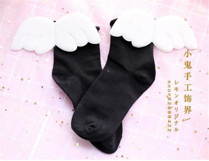 Kawaii Black Angel Wings Socks
