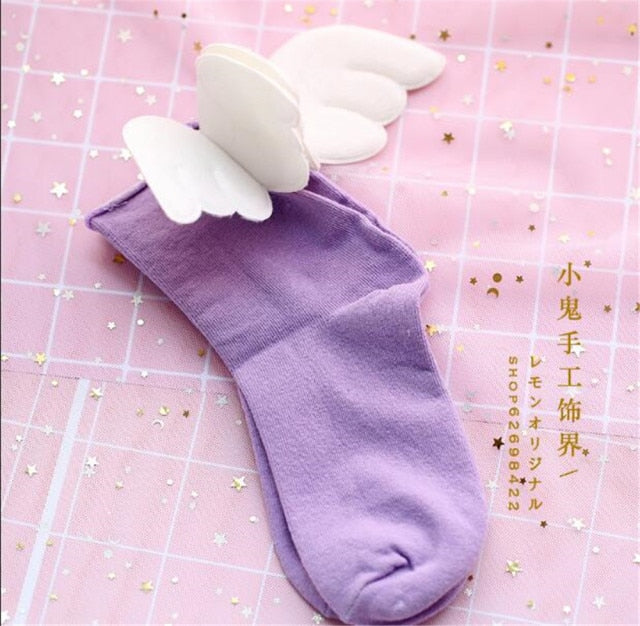 Kawaii Purple Angel Wings Socks