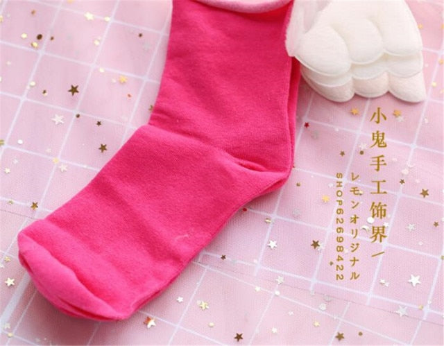 Kawaii Dark Pink Angel Wings Socks