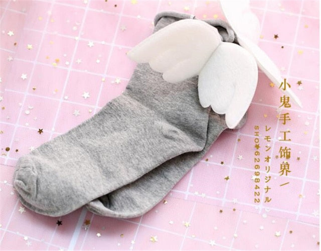 Kawaii Grey Angel Wings Socks