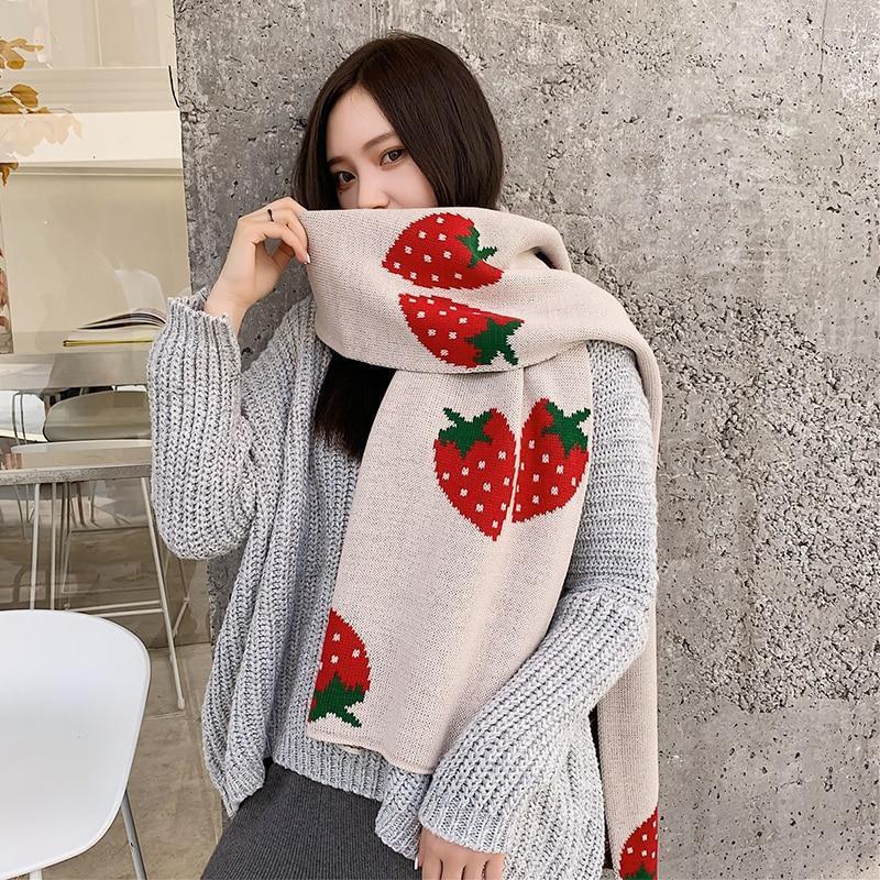 Model Wearing our Strawberry Print Scarf