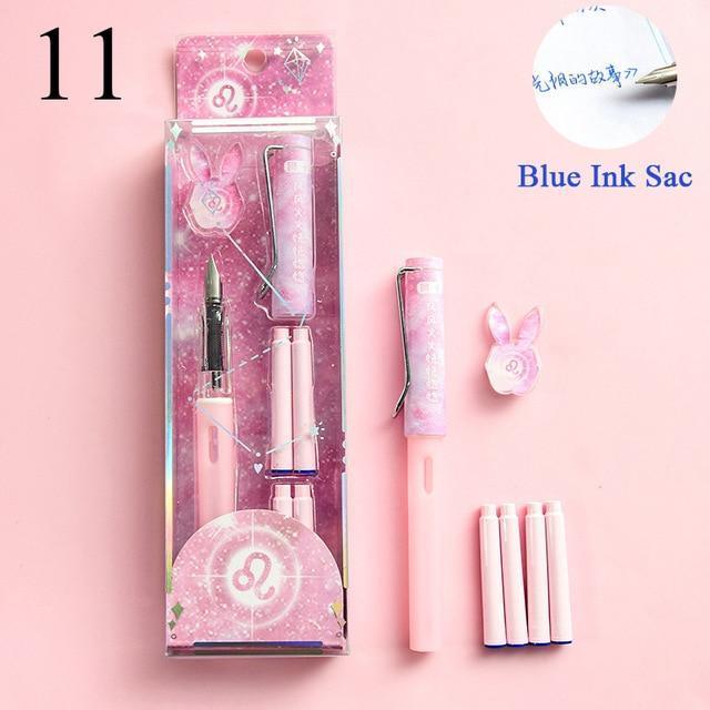 Kawaii Pink Bunny Zodiac Fountain Pens