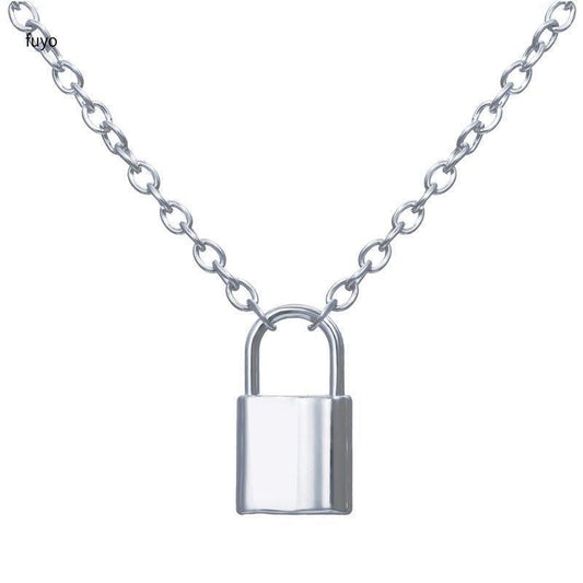 Lock Pendant Necklace in Silver Color