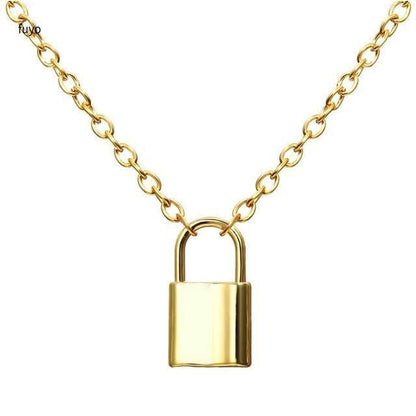 Lock Pendant Necklace in Gold Color