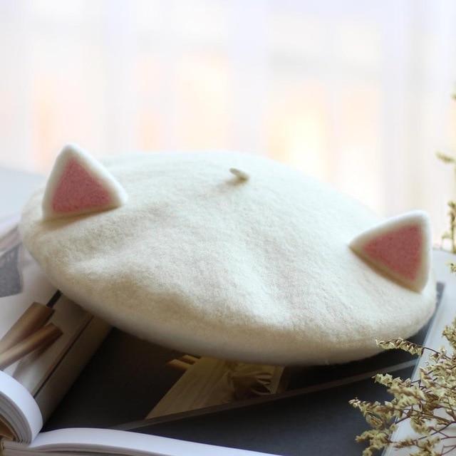 Kawaii Cat Ears Beret in White
