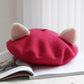 Kawaii Cat Ears Beret in Hot Pink