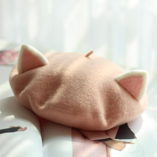 Kawaii Cat Ears Beret in Pink