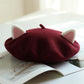 Kawaii Cat Ears Beret in Wine Red
