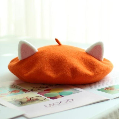 Kawaii Cat Ears Beret in Orange