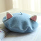 Kawaii Cat Ears Beret in Pastel Blue