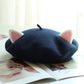 Kawaii Cat Ears Beret in Dark Blue