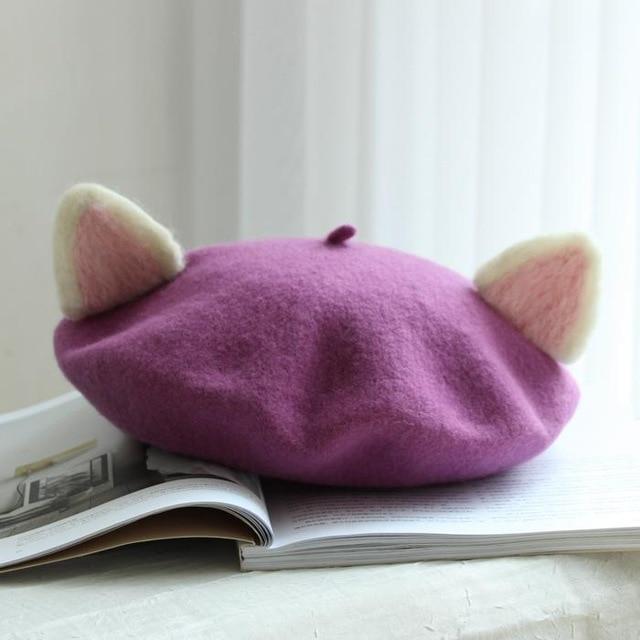 Kawaii Cat Ears Beret in Purple