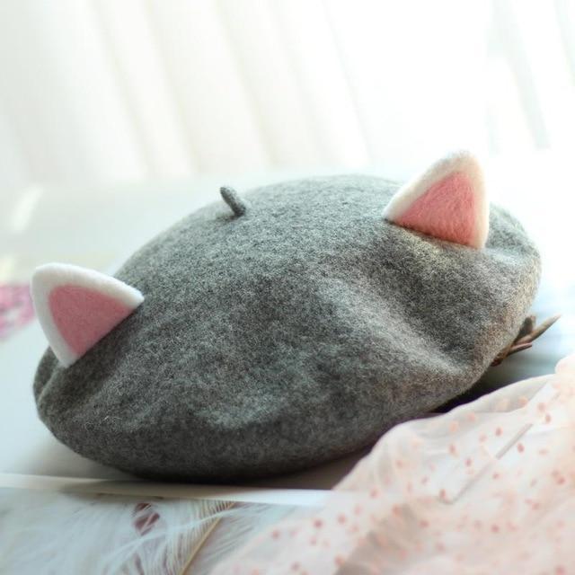 Kawaii Cat Ears Beret in Grey