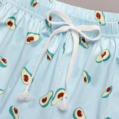 Kawaii Blue Pajama SHorts with Avocado Print