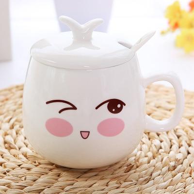 Cute Ceramic Mug With Kawaii Winking Face