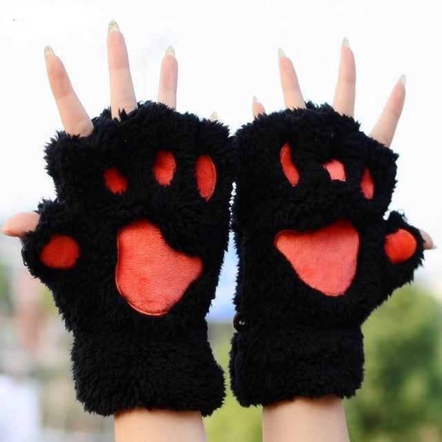 Kawaii Black and Red Animal Paw Mittens