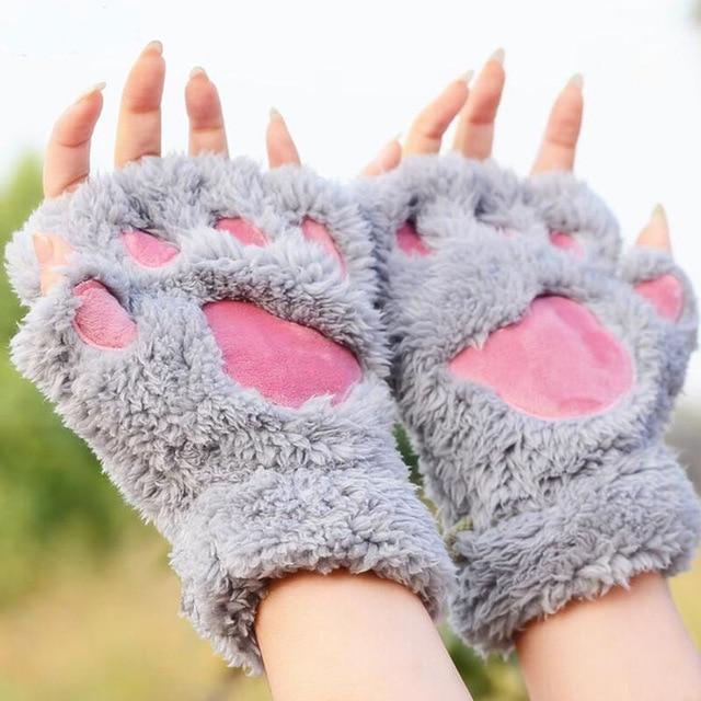 Kawaii Grey Animal Paw Mittens