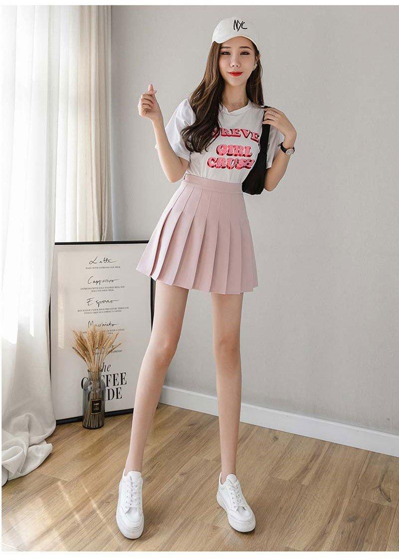 Kawaii Pink High Waist Pleated Skort