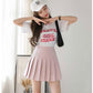 Model Wearing Kawaii Pink High Waist Pleated Skort