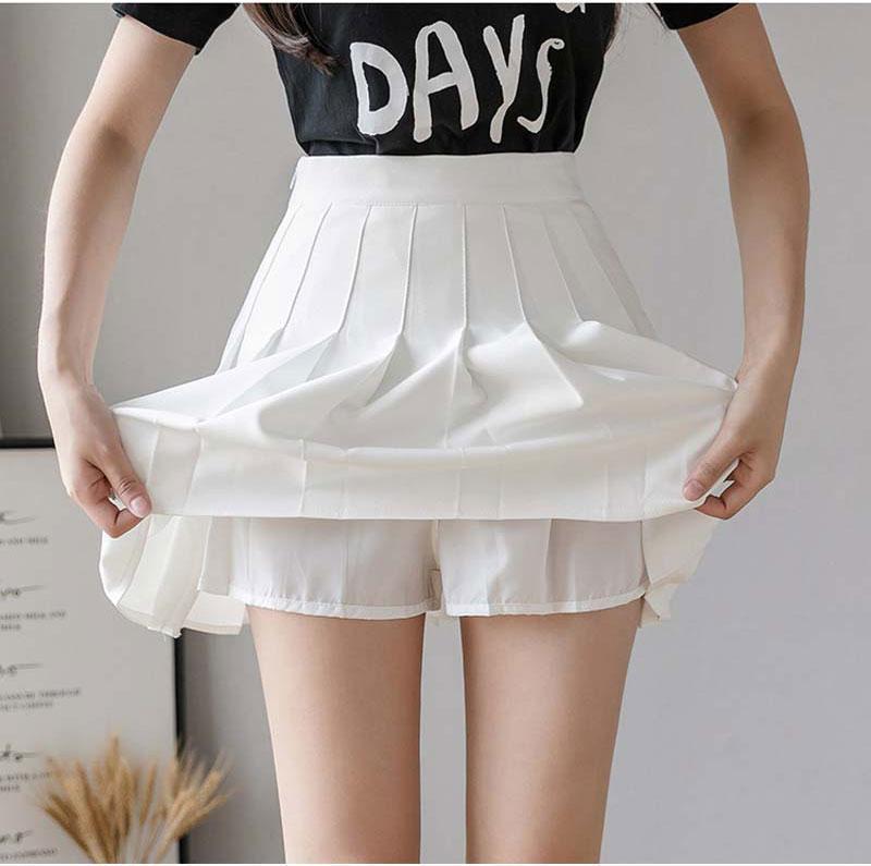 Kawaii White High Waist Pleated Skort