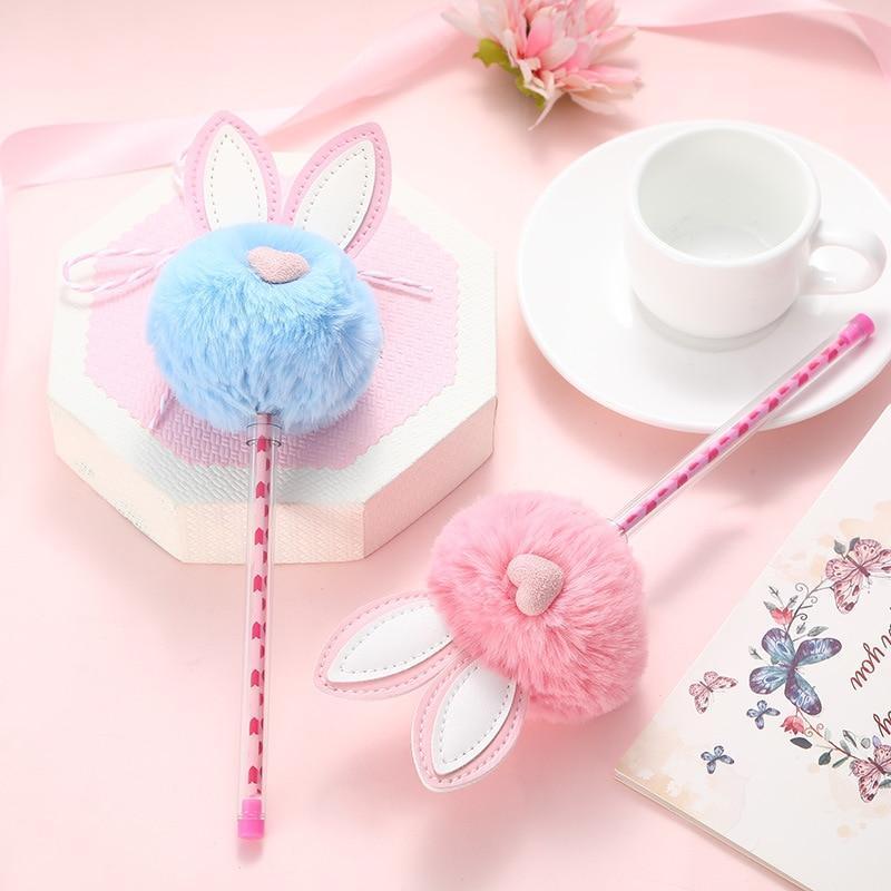 Kawaii Blue and Pink Plush Bunny Gel Pens