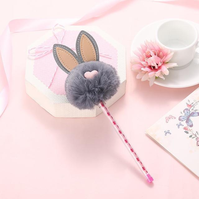 Kawaii Grey Plush Bunny Gel Pen