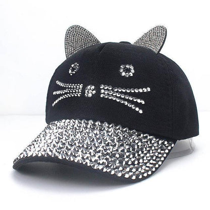 Kawaii Black Rhinestone Kitty Hat