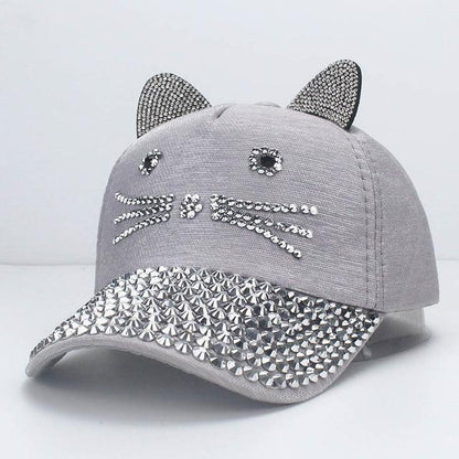 Kawaii Grey Rhinestone Kitty Hat