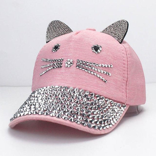 Kawaii Pink Rhinestone Kitty Hat