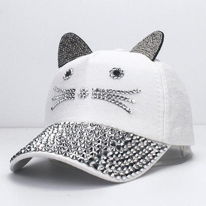 Kawaii White Rhinestone Kitty Hat