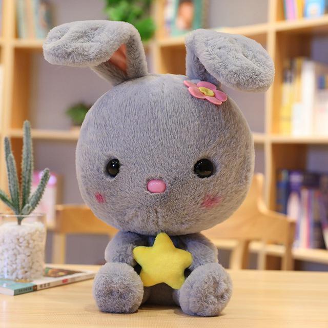 Kawaii Bunny Plushie in Grey Holding a Star
