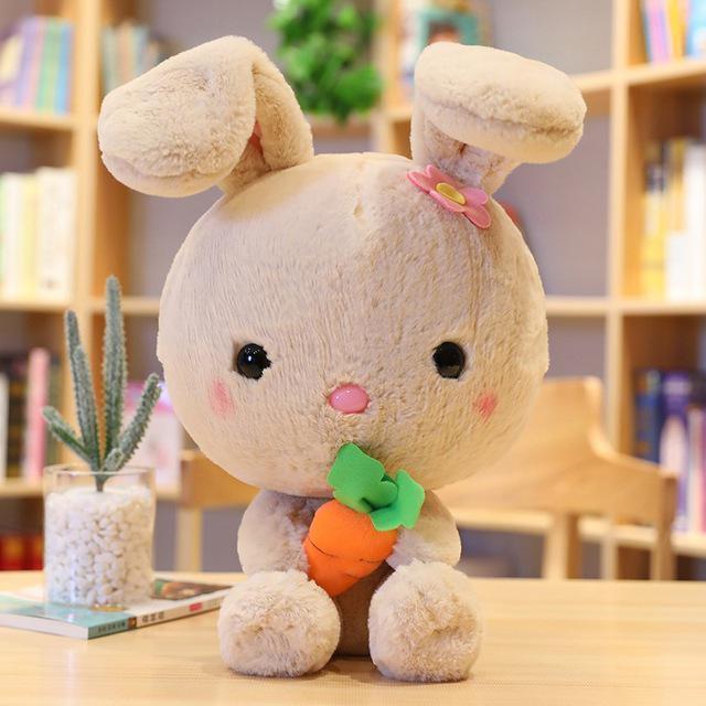 Kawaii Bunny Plushie in Light Brown Holding a Carrot
