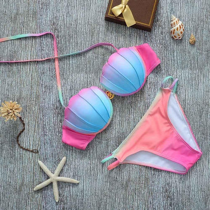 Cute Color Gradient Mermaid Bikini