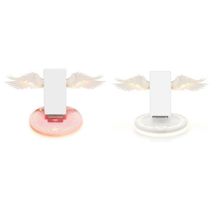 Pink and White Kawaii LED Wireless Charger With Angel Wings