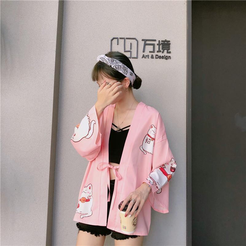 Kawaii Pink Maneki Neko Kimono