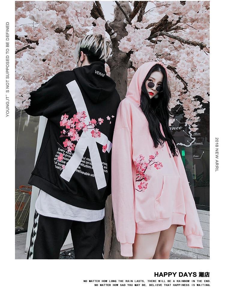 Black hoodie best sale with cherry blossom