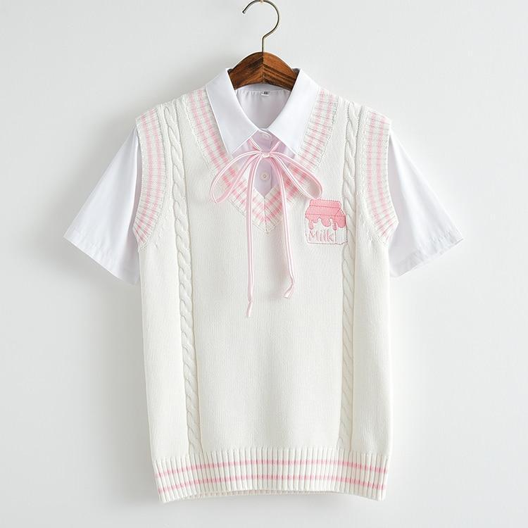 Kawaii Strawberry Milk Embroidered Vest