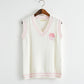 Kawaii White Knit Vest With Pink Strawberry Milk Embroidery