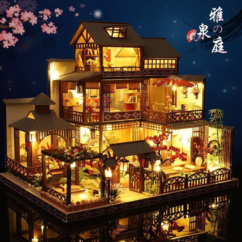 Three Story Traditional Japanese Dollhouse Kit With Lights