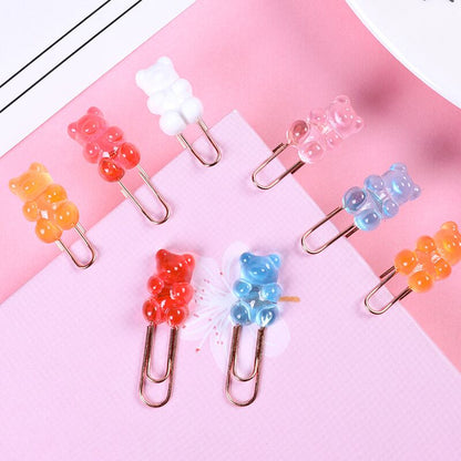 Kawaii Gummy Bear Paper Clips on Paper